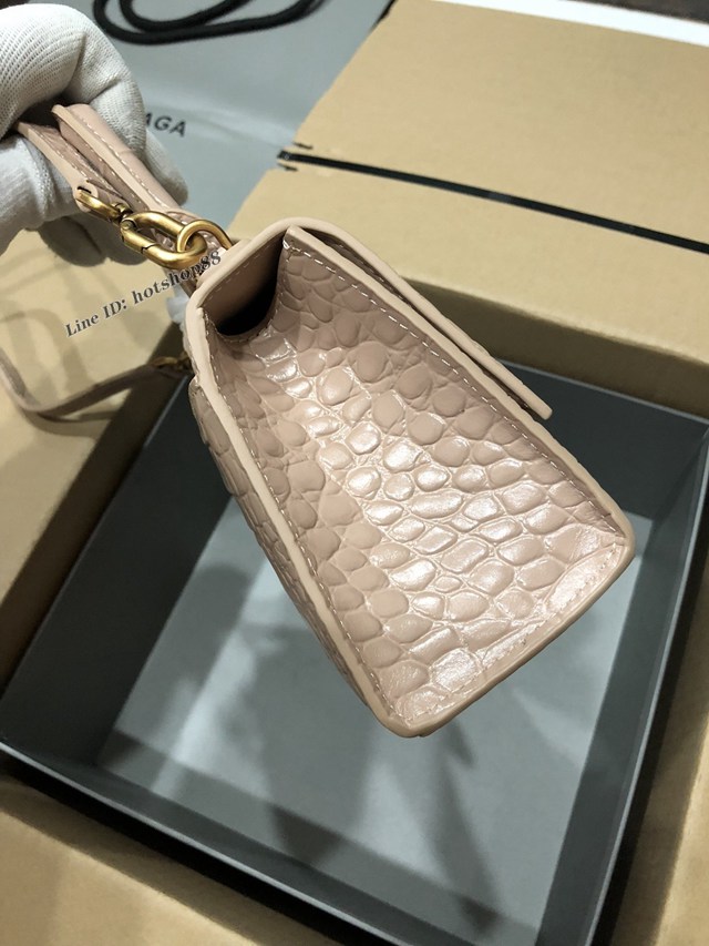 Balenciaga專櫃爆款小號手提女包 巴黎世家鱷魚奶茶色金扣Hourglass沙漏包 fyj1661